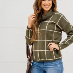 Grid Turtleneck Sweater -Women's Clothing Store untitled 0456