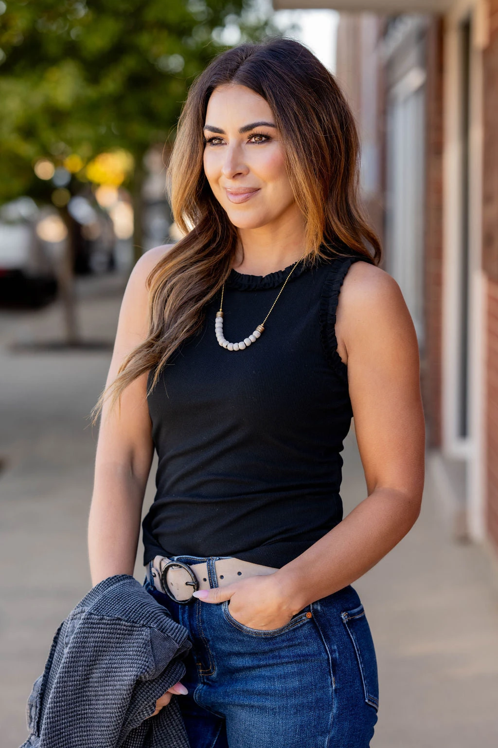 Lightly Ribbed Ruched Ruffle Trim Tank 2 Lightly Ribbed Ruched Ruffle Trim Tank - Image 2