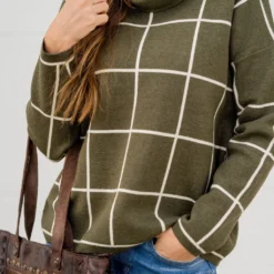 Grid Turtleneck Sweater -Women's Clothing Store untitled 0462
