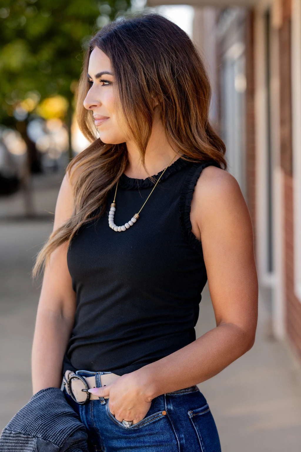 Lightly Ribbed Ruched Ruffle Trim Tank 7 Lightly Ribbed Ruched Ruffle Trim Tank - Image 7