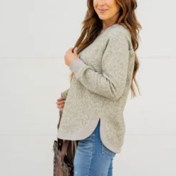 Waffled Side Slit Sweatshirt -Women's Clothing Store untitled 0498