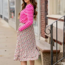 Bouquets Double Ruffle Bottom Midi Skirt -Women's Clothing Store untitled 0499