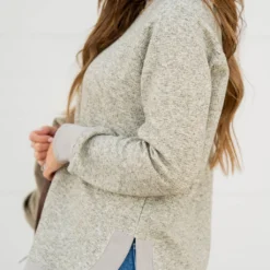 Waffled Side Slit Sweatshirt -Women's Clothing Store untitled 0500