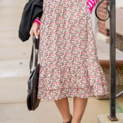 Bouquets Double Ruffle Bottom Midi Skirt