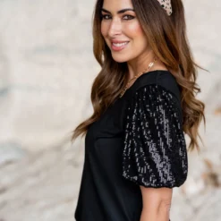 Sequin Puff Sleeve Tee -Women's Clothing Store untitled 0602 33fef027 30ff 47e1 9e23 dbfd39602086