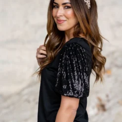 Sequin Puff Sleeve Tee -Women's Clothing Store untitled 0610 c0e97403 f95a 4310 a21b 4ffbac53ed30