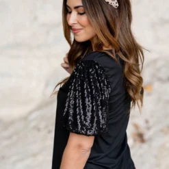 Sequin Puff Sleeve Tee -Women's Clothing Store untitled 0611 7c231070 aebf 4079 8760 035364198021
