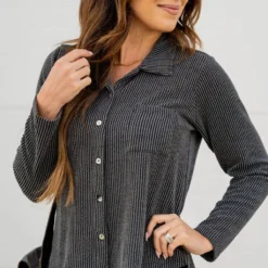 Heavily Ribbed Shacket -Women's Clothing Store untitled 0671