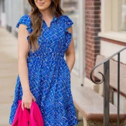 Splattered Ruffle Trim Dress -Women's Clothing Store untitled 0674