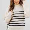 Striped Bottom Mock Neck Sweater