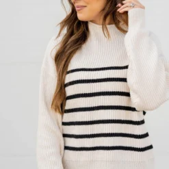 Striped Bottom Mock Neck Sweater 9 Striped Bottom Mock Neck Sweater -Women's Clothing Store untitled 0741