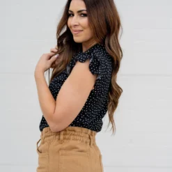 Specked Smocked Flutter Blouse -Women's Clothing Store untitled 0757