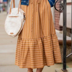 Mixed Stripes Ruffle Bottom Midi Skirt -Women's Clothing Store untitled 0811