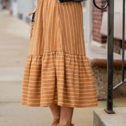 Mixed Stripes Ruffle Bottom Midi Skirt -Women's Clothing Store untitled 0813