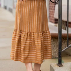 Mixed Stripes Ruffle Bottom Midi Skirt -Women's Clothing Store untitled 0814