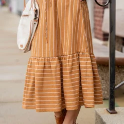 Mixed Stripes Ruffle Bottom Midi Skirt -Women's Clothing Store untitled 0815