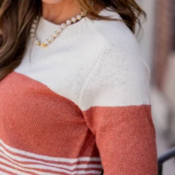 Striped Bottom Blocked Sweater -Women's Clothing Store untitled 0852