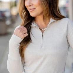 Textured Stripes Quarter Zip Pullover -Women's Clothing Store untitled 0864 99192555 b1e7 4d63 9e16 e2470af275fc