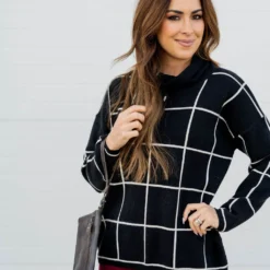 Grid Turtleneck Sweater