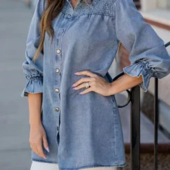 Denim Smocked Top Tunic Button Up 10 Denim Smocked Top Tunic Button Up -Women's Clothing Store untitled 0878