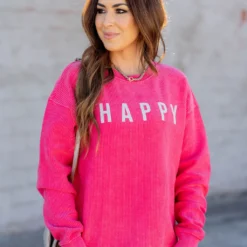 Happy Ribbed Crewneck Sweatshirt