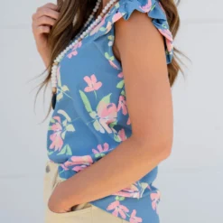 Painted Petals Ruffle Trim Tank -Women's Clothing Store untitled 0988