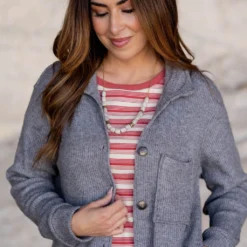 Thermal Side Slit Shacket -Women's Clothing Store untitled 1002