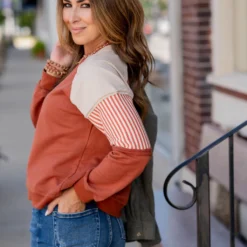 Hint Of Stripes Raw Stitched Crewneck -Women's Clothing Store untitled 1075 b53cc050 3b26 40a2 89a4 8a0e5abafcfe