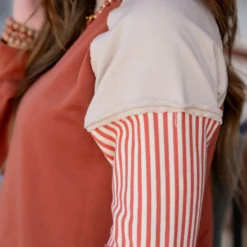 Hint Of Stripes Raw Stitched Crewneck -Women's Clothing Store untitled 1082 3cb254bf 08b3 460b 8943 69599f60656e