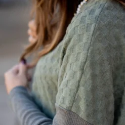 Checkered Solid Trim Popover Sweater -Women's Clothing Store untitled 1144