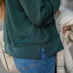 Waffled Mock Neck Sweater Tee -Women's Clothing Store untitled 1145