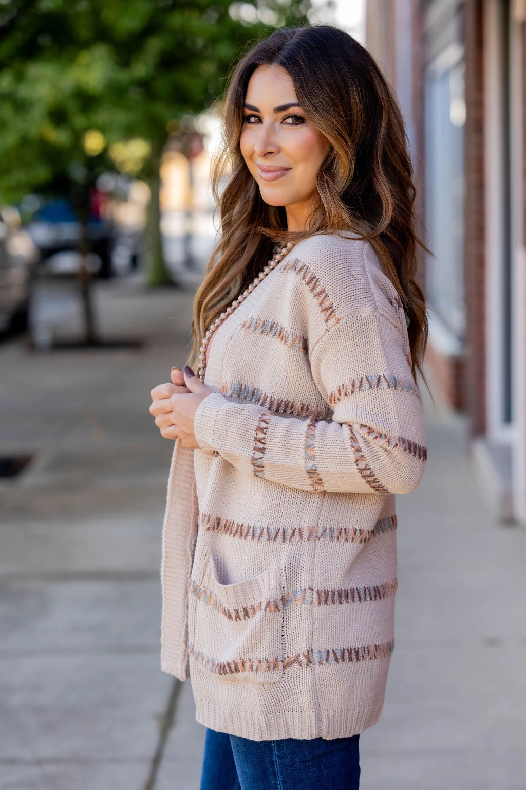 Multi Color Stitch Accented Cardigan 4 Multi Color Stitch Accented Cardigan - Image 4