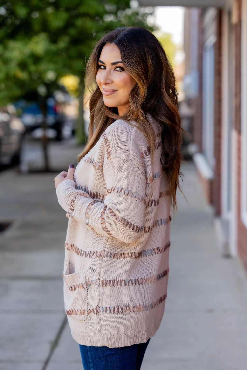 Multi Color Stitch Accented Cardigan 9 Multi Color Stitch Accented Cardigan - Image 9