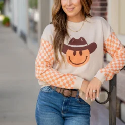 Checkered Cowgirl Sweater -Women's Clothing Store untitled 1205 9939d269 d0ba 42e8 bbf0 4edb968c201a