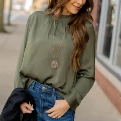 Dressy Cinched Neck Blouse -Women's Clothing Store untitled 1241