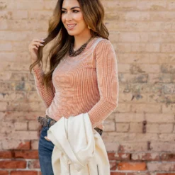 Heavily Vertical Ribbed Long Sleeve Tee -Women's Clothing Store untitled 1268