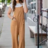 Button Front Tie Strap Jumpsuit