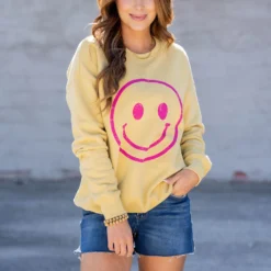 Smiley Face Graphic Crewneck 8 Smiley Face Graphic Crewneck -Women's Clothing Store untitled 1279