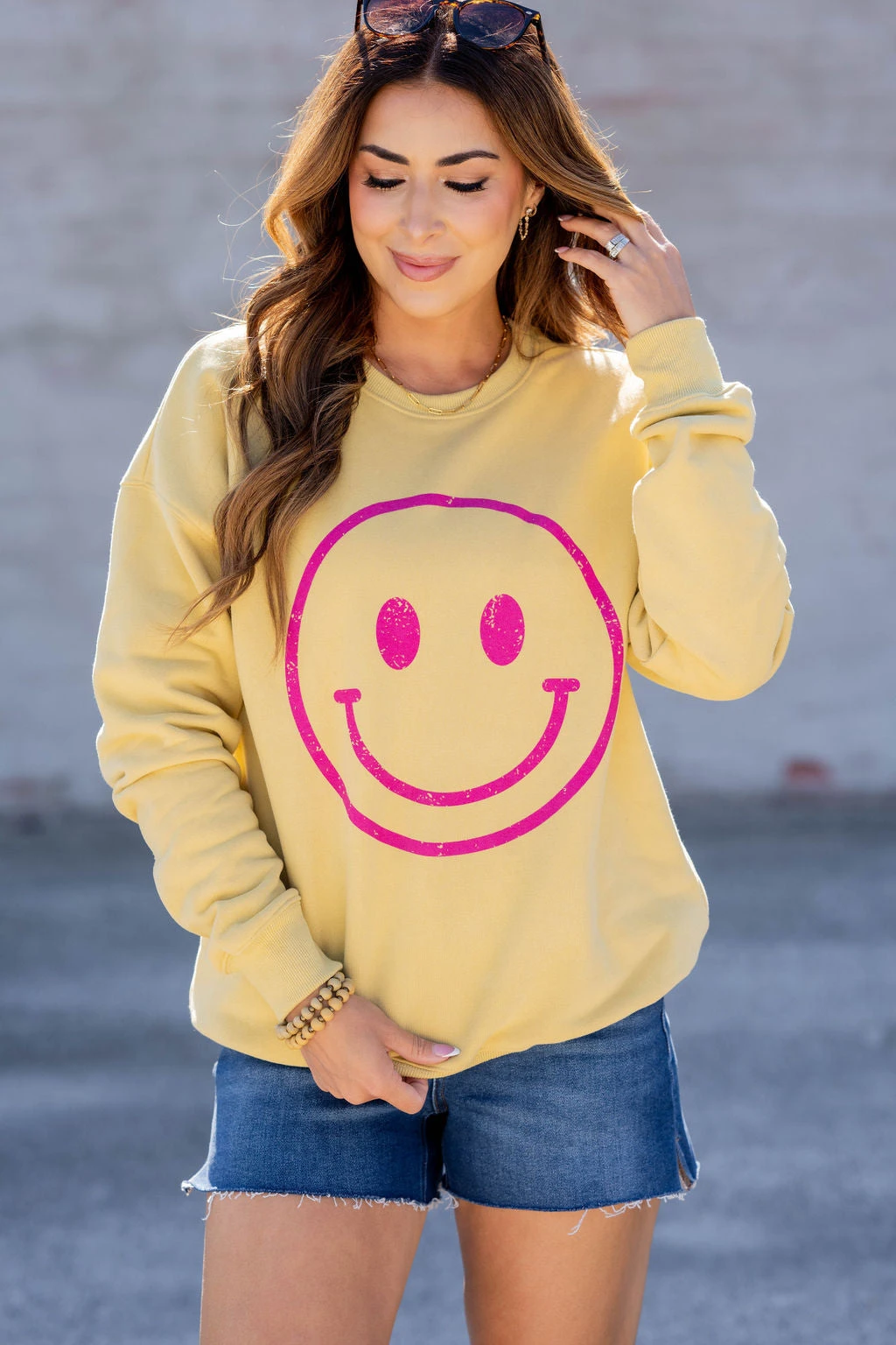 Smiley Face Graphic Crewneck 1 Smiley Face Graphic Crewneck