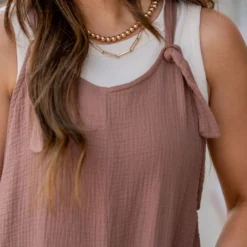 Gauze Tie Strap Romper -Women's Clothing Store untitled 1333