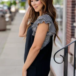 Gauze Tie Strap Romper -Women's Clothing Store untitled 1357