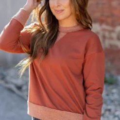 Heathered Rib Trim Sweatshirt -Women's Clothing Store untitled 1411 944ccd49 c0c2 413d 8068 10cf83fddd50