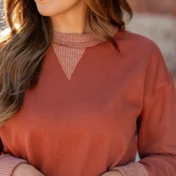 Heathered Rib Trim Sweatshirt -Women's Clothing Store untitled 1416