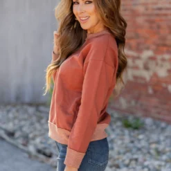 Heathered Rib Trim Sweatshirt -Women's Clothing Store untitled 1421