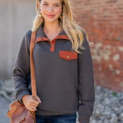 Color Pop Quilted Pullover Sweatshirt