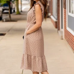 Polka Dottie Cinched Neck Midi Dress -Women's Clothing Store untitled 1429 55e3d278 7b3b 4e96 8549 c7ed22be1b81