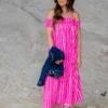 Painted Stripes Off The Shoulder Maxi Dress