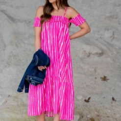 Painted Stripes Off The Shoulder Maxi Dress -Women's Clothing Store untitled 1516