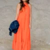 Tiered Tie Neck Maxi Dress