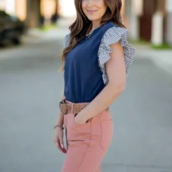 Muted Stripes Ruffle Trim Tee -Women's Clothing Store untitled 1579 7d8ea7d3 f87b 4c27 890e 369f68cb9ed7